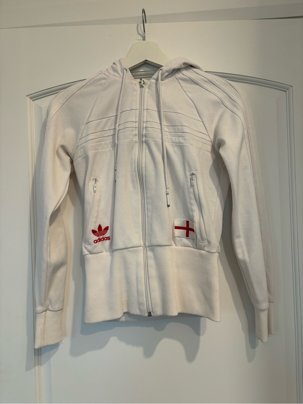 adidas White Hooded Zip Sweatshirt